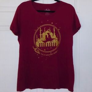 ALADDIN WOMENS TOP T-SHIRT BROADWAY SHOW BURGUNDY GOLD DISNEY JASMINE AGRABAH XL
